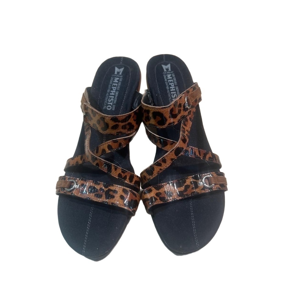Mephisto Leopard Print Genuine Leather Cross Strap Slip On Sandals Womens EU 40